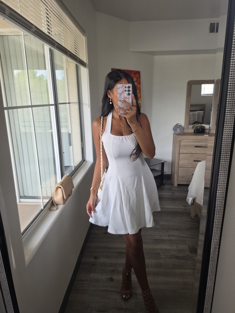 Women’s White Halter Skater Dress